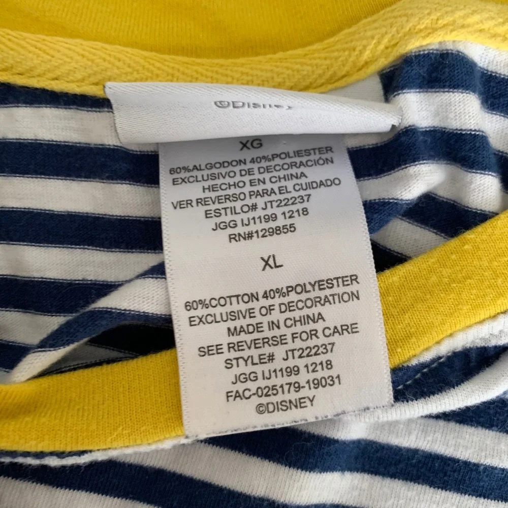 Disney Parks Shirt Women XL Striped Pocket T-Shirt Navy Yellow Castle‎ Vacation